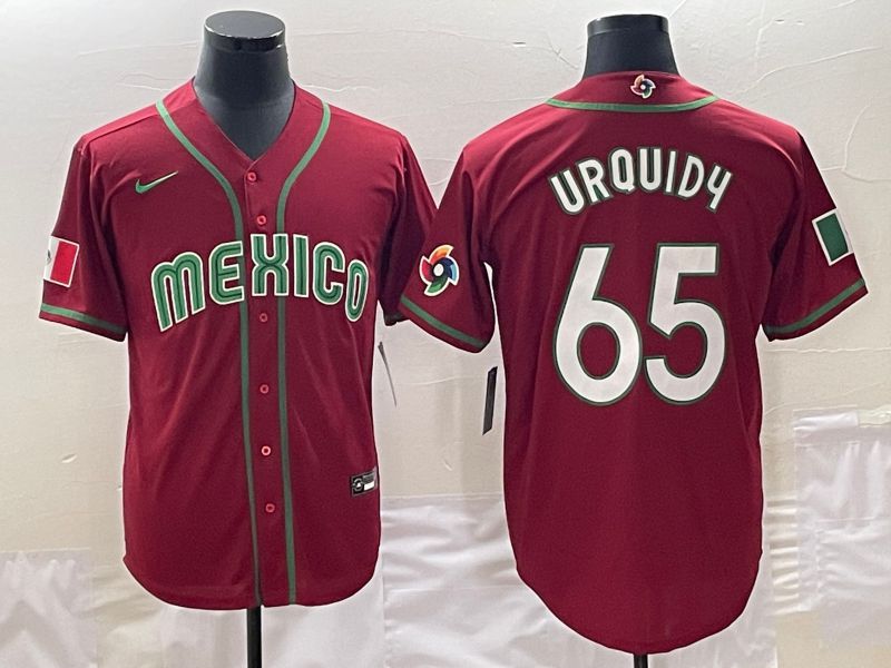 Men 2023 World Cub Mexico 65 Urquidu Red Nike MLB Jersey10
